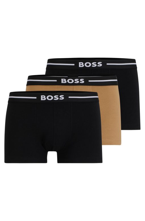 Hugo Boss Underwear-Three-pack of stretch-cotton trunks with logo waistbands-hugo boss sale - Image 2