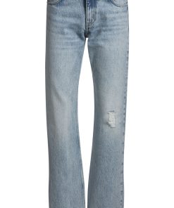 Hugo Boss Pants-Straight-fit jeans in blue denim with distressed detailing-hugo boss sale