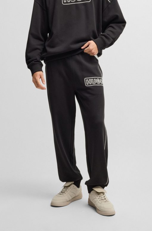 Hugo Boss Sweatshirts and Jogging Pants-Cotton-terry tracksuit bottoms with chain-stitch logo-hugo boss store