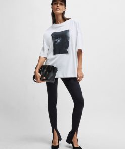 Hugo Boss Tops-NAOMI x BOSS interlock-cotton T-shirt with dropped shoulders-hugo boss near me 2