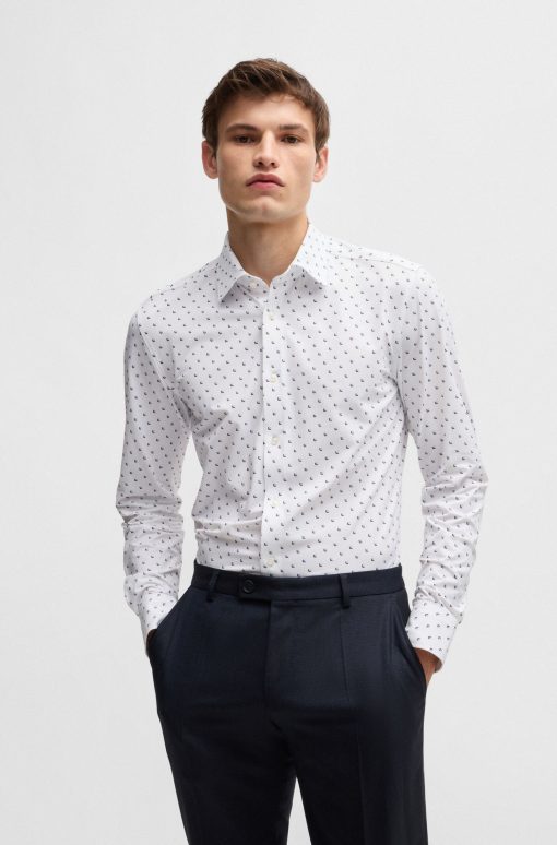 Hugo Boss Shirts-Slim-fit shirt in printed performance-stretch fabric-boss near me