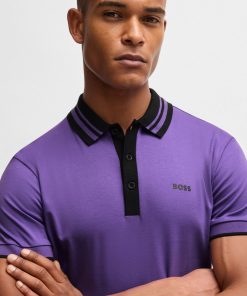 Hugo Boss Polo Shirts-Interlock-cotton polo shirt with striped collar-boss near me 2