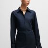 Hugo Boss Blouses-Long-sleeved blouse in washed silk with pleated front-boss hugo 3