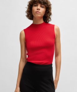 Hugo Boss-Sleeveless mock-neck top in ribbed fabric-boss near me