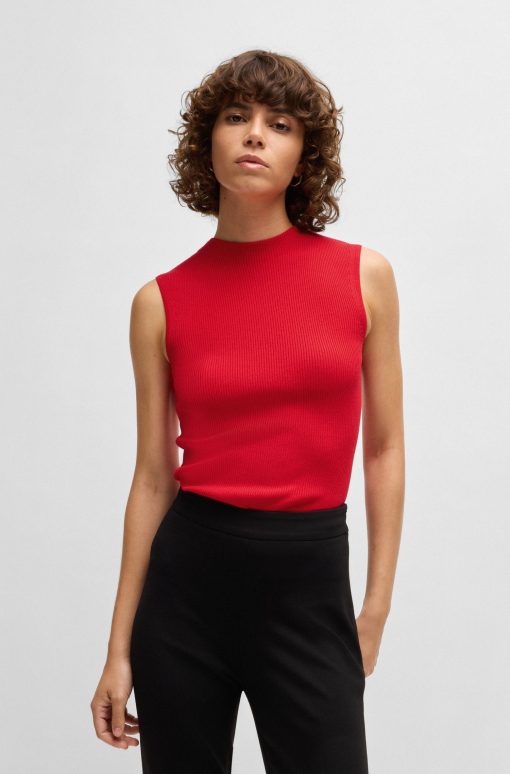 Hugo Boss-Sleeveless mock-neck top in ribbed fabric-boss near me