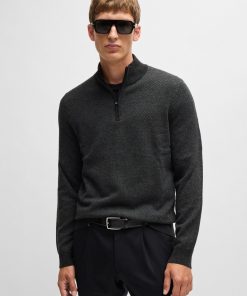 Hugo Boss Sweaters and Cardigans-Zip-neck sweater in wool with jacquard pattern-hugo by hugo boss