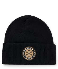 Hugo Boss Hats and Gloves-BOSS Ski virgin-wool beanie hat with logo badge-boss hugo