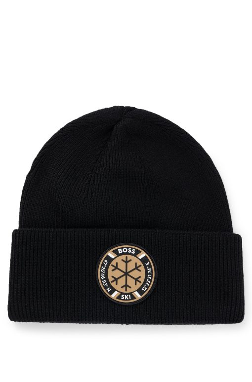 Hugo Boss Hats and Gloves-BOSS Ski virgin-wool beanie hat with logo badge-boss hugo