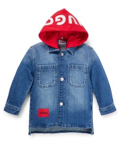 Hugo Boss-Kids’ blue-denim jacket with detachable contrast hood-hugo boss store near me 2