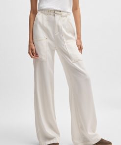 Hugo Boss-Wide-leg trousers with belt and pocket detailing-hugo boss near me