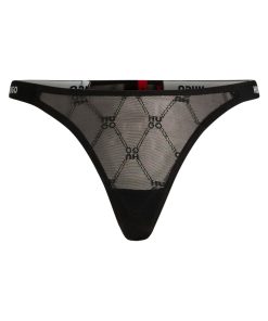 Hugo Boss Underwear, Pajamas, and Socks-Branded-elastic thong with stacked logos-hugo boss outlet