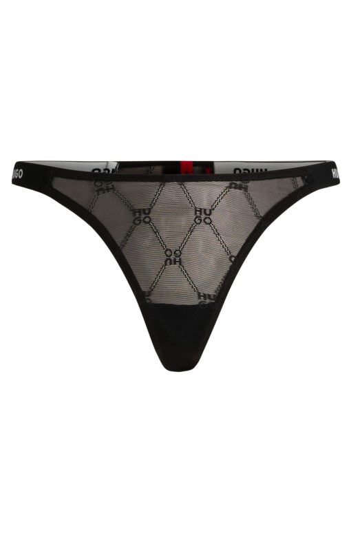 Hugo Boss Underwear, Pajamas, and Socks-Branded-elastic thong with stacked logos-hugo boss outlet