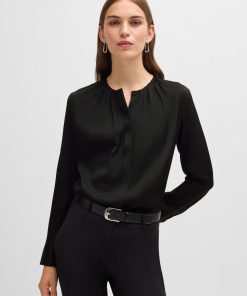 Hugo Boss Blouses-Ruched-neck blouse in stretch-silk crepe de Chine-hugo boss outlet