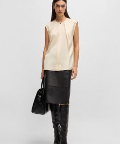 Hugo Boss Blouses-Fitted sleeveless blouse in stretch silk with concealed placket-boss near me 2