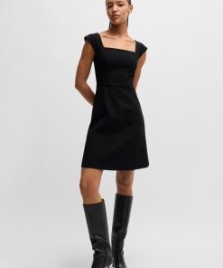 Hugo Boss Dresses-Square-neck dress in stretch fabric-boss outlet 2