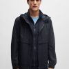 Hugo Boss Jackets and Coats-Cotton-poplin hooded jacket with faux-leather trims-boss near me 4