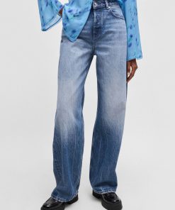 Hugo Boss Pants-Straight-fit wide-leg jeans in blue cotton denim-boss store