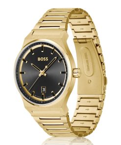 Hugo Boss Watches-Black-dial watch with gold-tone link bracelet-boss outlet 2