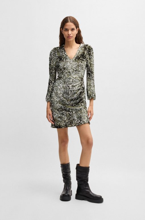 Hugo Boss Dresses-Long-sleeved velour dress with gathered details-hugo boss store near me - Image 2