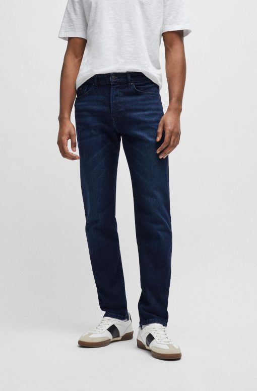 Hugo Boss Pants-Maine Regular-fit jeans in dark-blue comfort-stretch denim-hugo boss near me