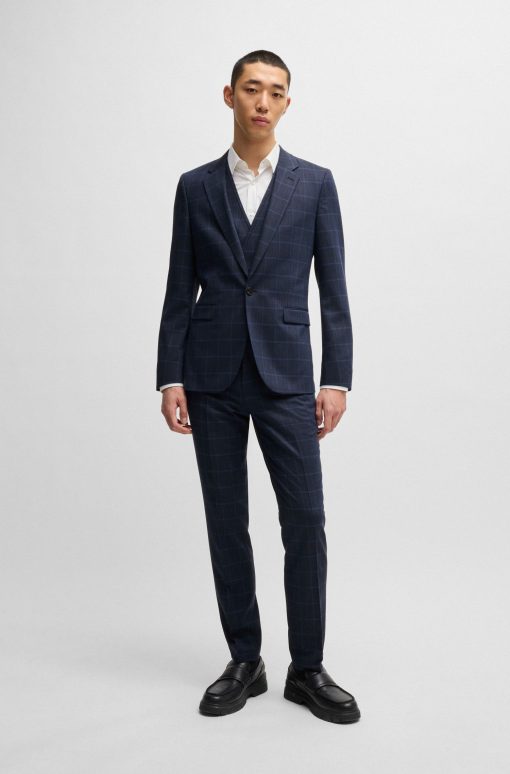 Hugo Boss Suits-Extra-slim-fit suit in checked performance-stretch cloth-boss outlet