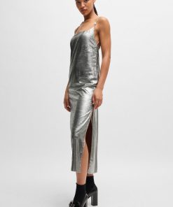 Hugo Boss Dresses-Strappy dress in silver-tone fabric with rear tie-hugo by hugo boss 2