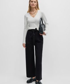 Hugo Boss Pants-Tapered-fit wide-leg trousers with fabric belt-boss near me 2