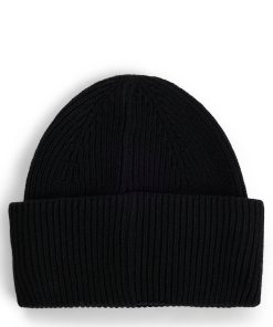 Hugo Boss Hats and Gloves-Ribbed beanie hat with signature-stripe trim-hugo boss store 2