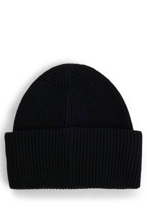 Hugo Boss Hats and Gloves-Ribbed beanie hat with signature-stripe trim-hugo boss store - Image 2