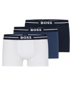 Hugo Boss Underwear-Three-pack of stretch-cotton trunks with logo waistbands-boss near me