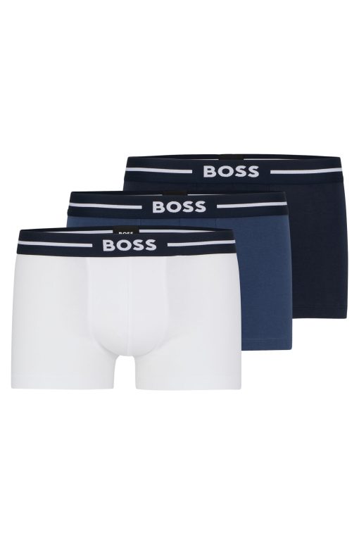 Hugo Boss Underwear-Three-pack of stretch-cotton trunks with logo waistbands-boss near me