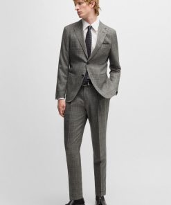 Hugo Boss Suits-Slim-fit suit in checked virgin wool-boss outlet 2