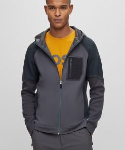 Hugo Boss-Mixed-material hooded jacket with signature pocket-hugo