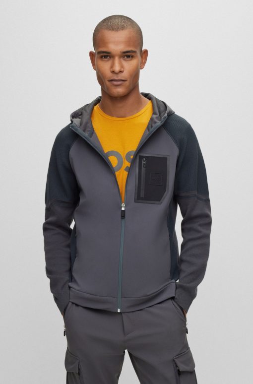 Hugo Boss-Mixed-material hooded jacket with signature pocket-hugo