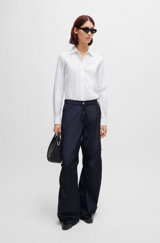 Hugo Boss Blouses-Regular-fit blouse in stretch-cotton canvas-hugo boss outlet - Image 2