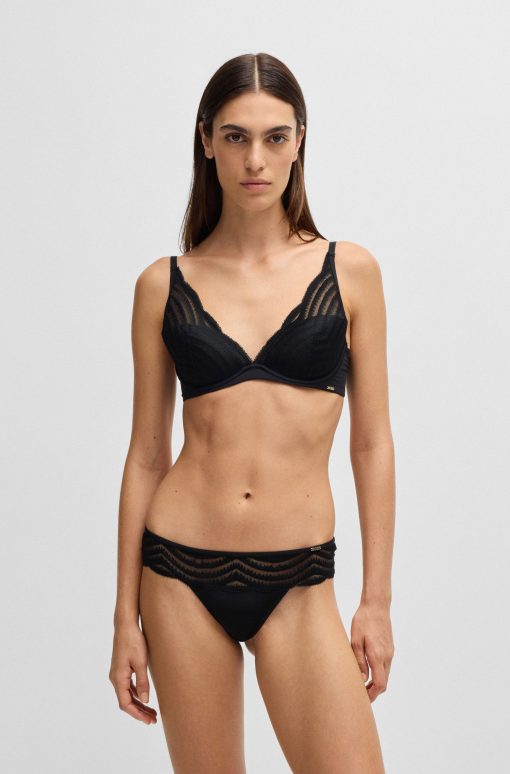 Hugo Boss Underwear, Pajamas, and Socks-Underwired bra with padded cups and lace detailing-boss outlet - Image 2