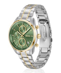 Hugo Boss Watches-Two-tone watch with green dial and five-link bracelet-hugo boss sale 2