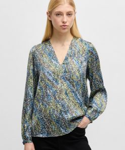 Hugo Boss Blouses-Regular-fit blouse with V neckline in printed satin-hugoboss