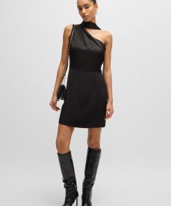 Hugo Boss Dresses-Sleeveless dress with asymmetric V neckline and shawl detail-boss near me