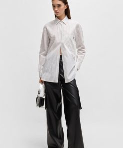 Hugo Boss Blouses-Oversize-fit blouse in striped cotton with butterfly print-hugo boss store near me 2