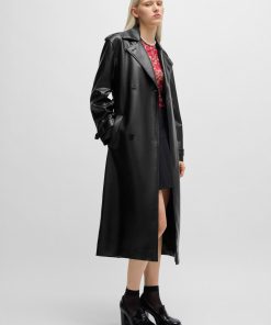 Hugo Boss Jackets and Coats-Oversize-fit trench coat in faux leather-hugo boss near me