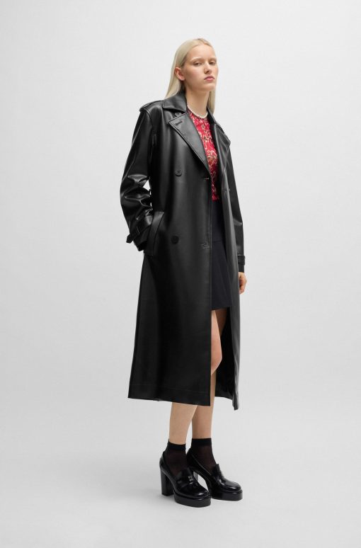 Hugo Boss Jackets and Coats-Oversize-fit trench coat in faux leather-hugo boss near me