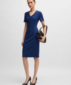 Hugo Boss Dresses-V-neck dress in stretch fabric-hugo boss store near me