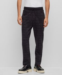 Hugo Boss Sweatshirts and Jogging Pants-Cotton tracksuit bottoms with drawstring waist and monogram jacquard-hugo boss store near me