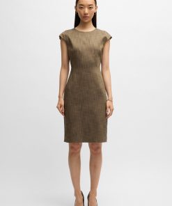 Hugo Boss Dresses-Cap-sleeve dress in melange stretch sharkskin-boss near me 2