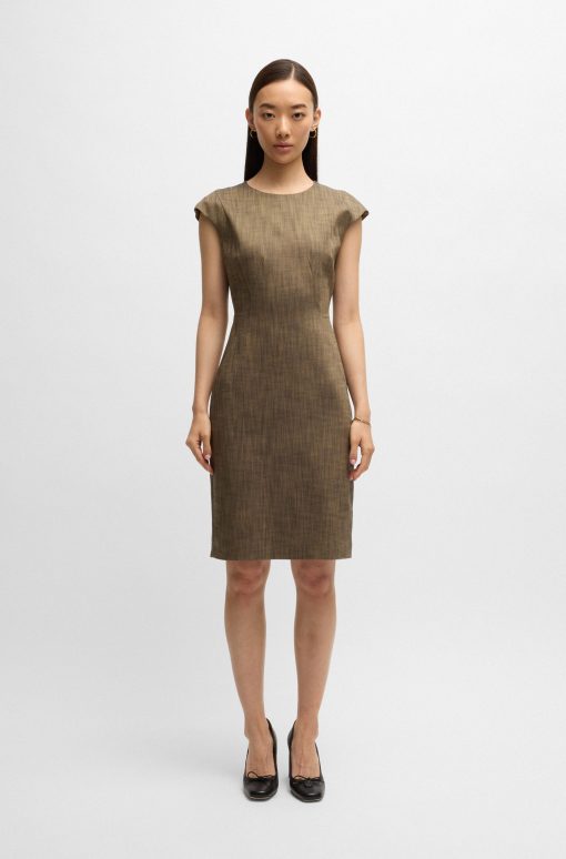 Hugo Boss Dresses-Cap-sleeve dress in melange stretch sharkskin-boss near me - Image 2