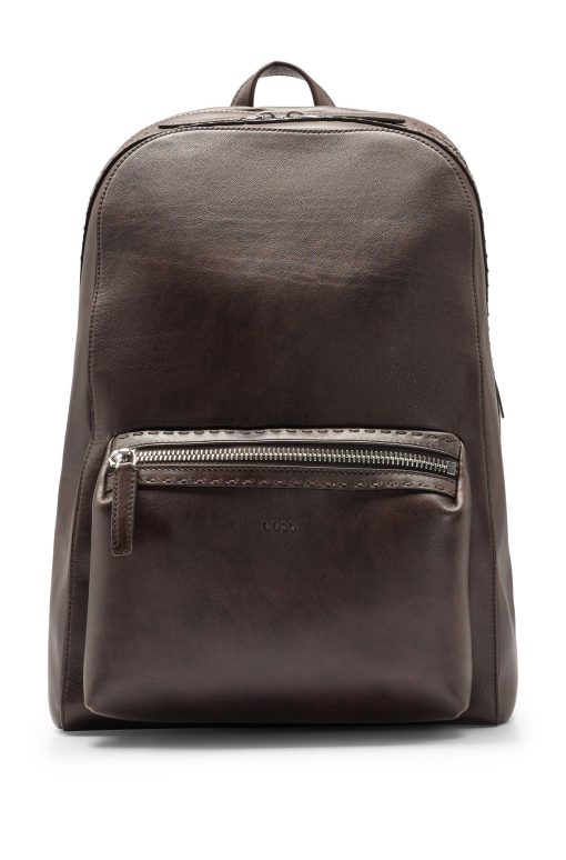 Hugo Boss Bags-Leather backpack with embossed logo-boss outlet