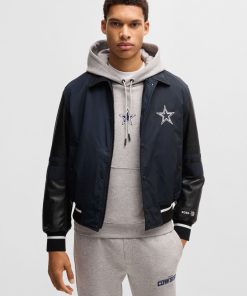 Hugo Boss Jackets and Coats-BOSS x NFL mixed-material jacket with faux-leather sleeves-hugo boss store