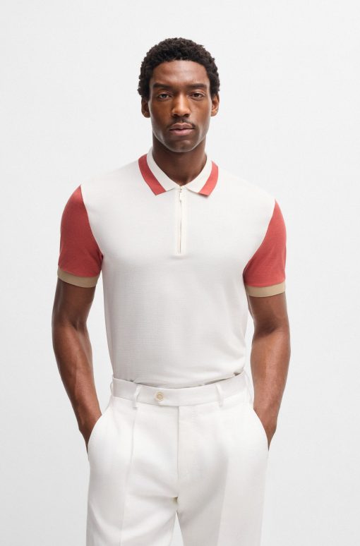 Hugo Boss Polo Shirts-Cotton-silk polo shirt with contrast details-boss store near me