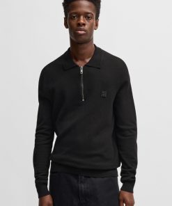 Hugo Boss Sweaters and Cardigans-Zip-neck polo sweater with stacked logo-boss outlet